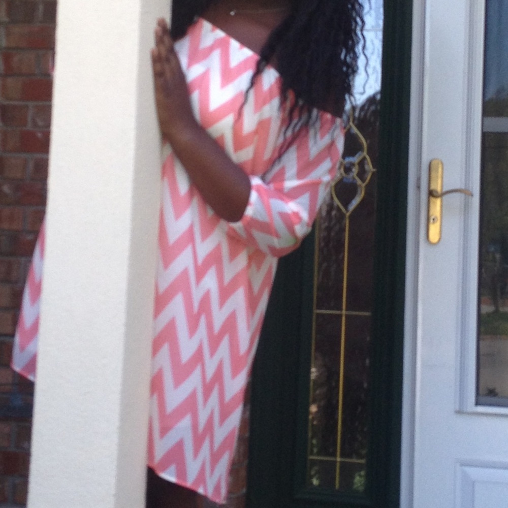 Pink and white chevron dress